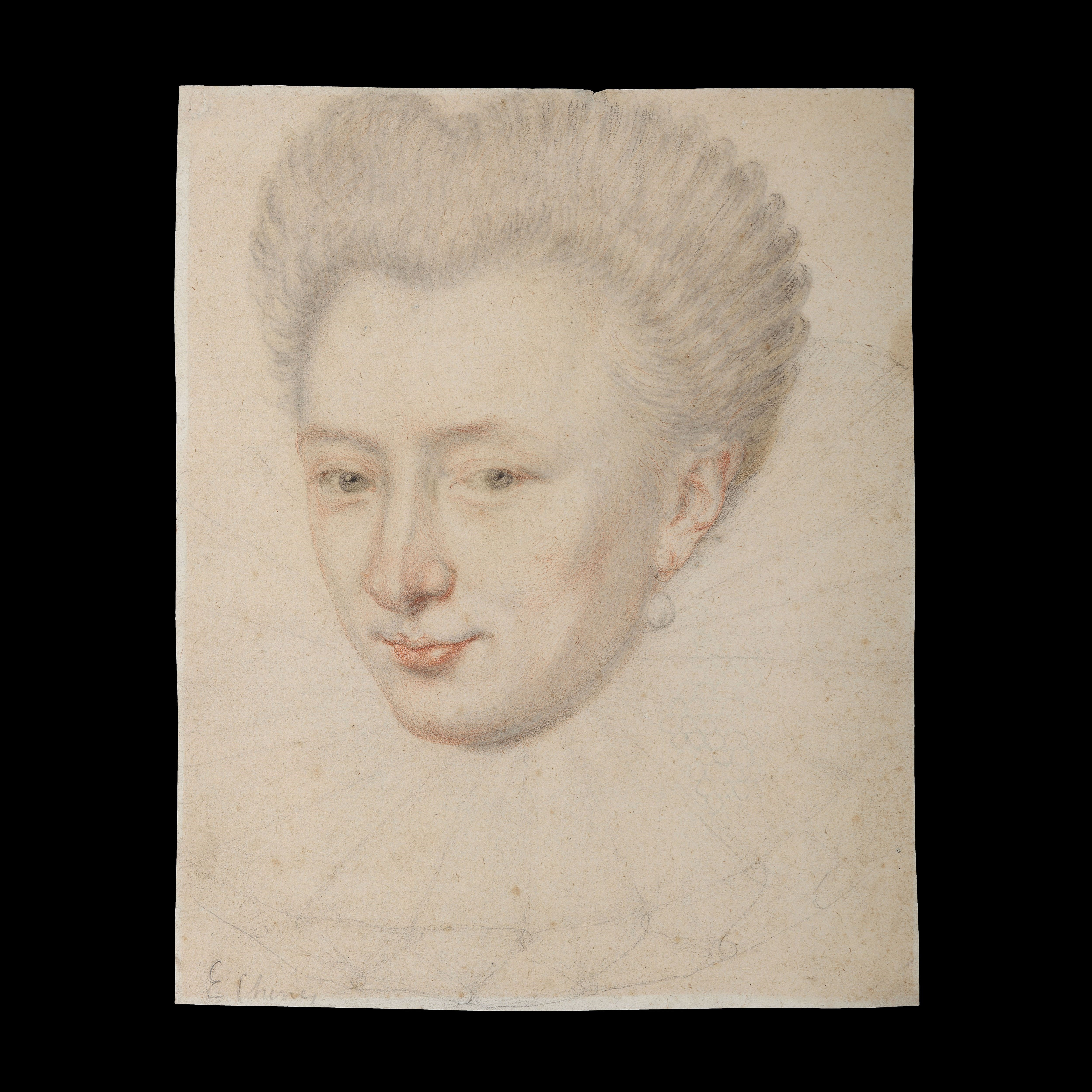 A Lady of the French Court, wearing pearl earring and large, lace ruff